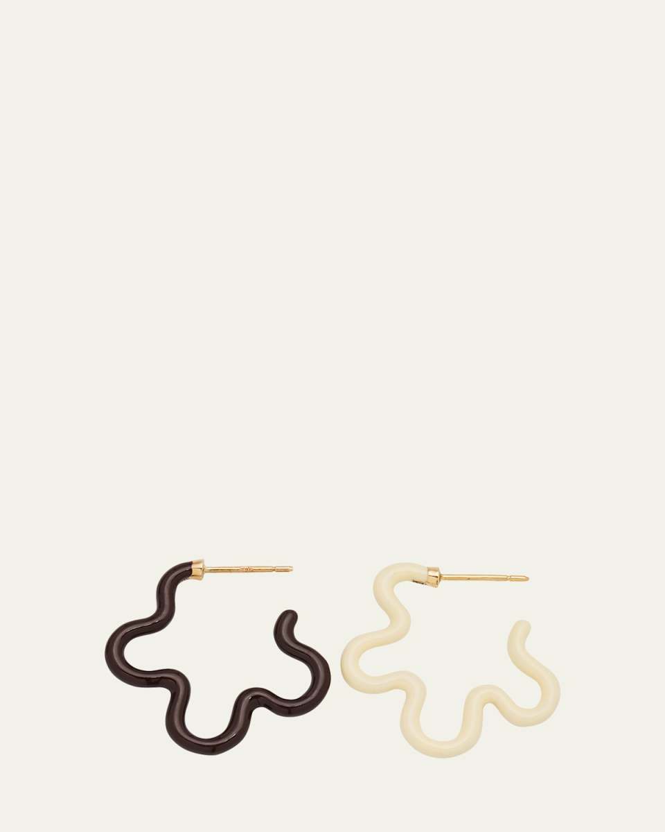 B Two-Tone Asymmetrical Flower Earrings with Cherry Chocolate and Panna Enamel